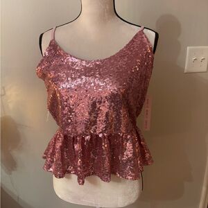 Pink sequined spaghetti strap blouse